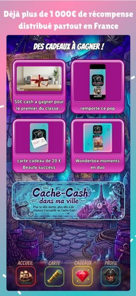 Écran de l'app mobile Cache Cash