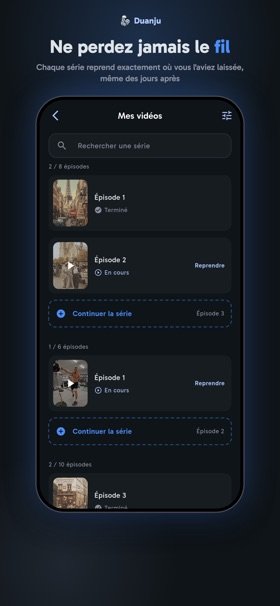 Écran de l'app mobile Duanju