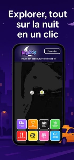 Écran de l'app mobile Nightly