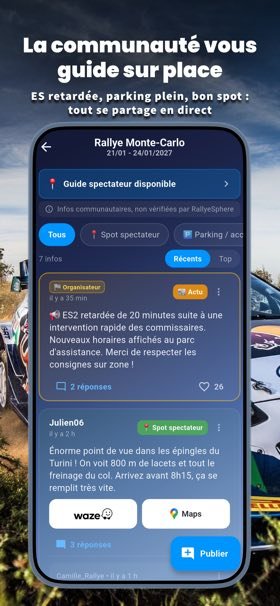 Écran de l'app mobile Rallye Sphere