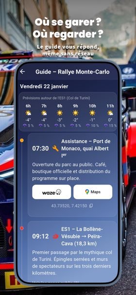 Écran de l'app mobile Rallye Sphere